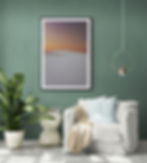 Framed Art Print Woman on white sand dune against orange sky.