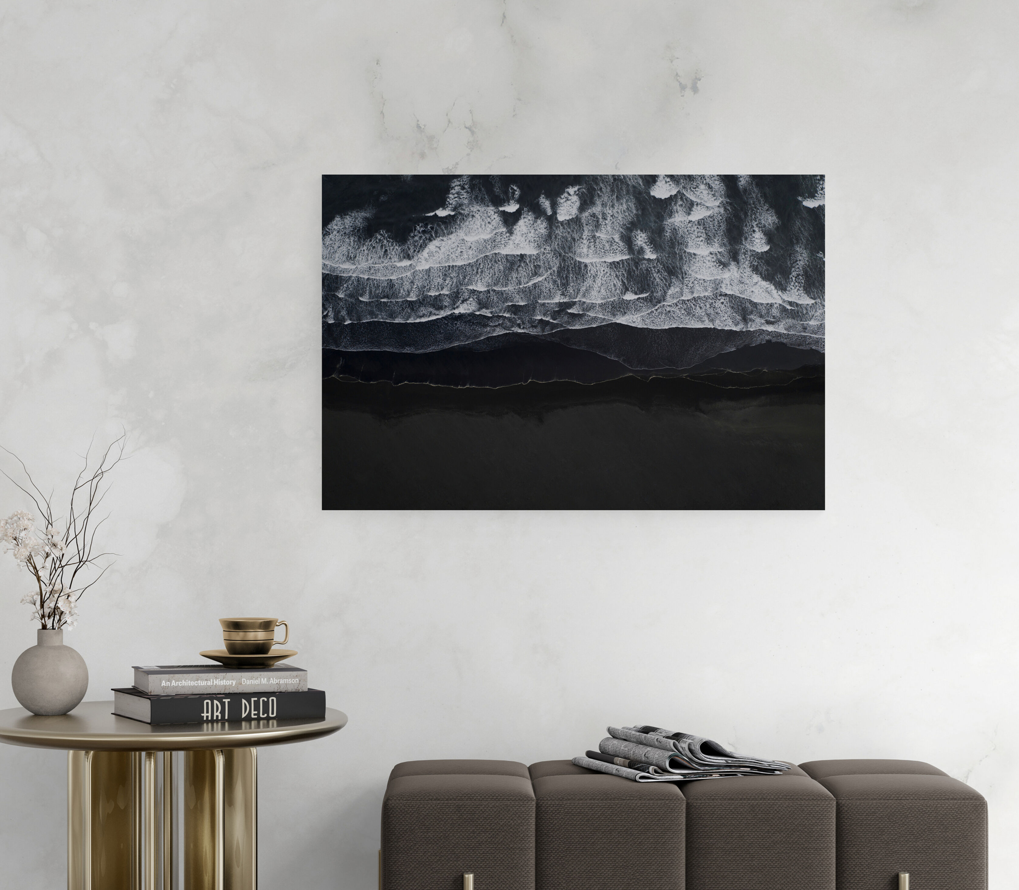 Framed Art Print Black & White Aesthetic Ocean.