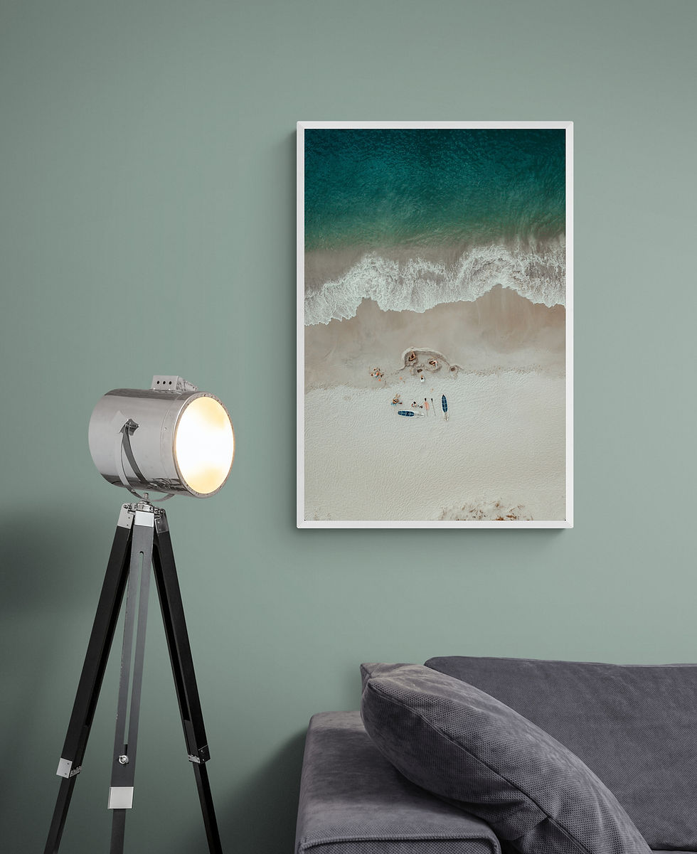 Thumbnail: Framed Art Print Ocean with group of people.