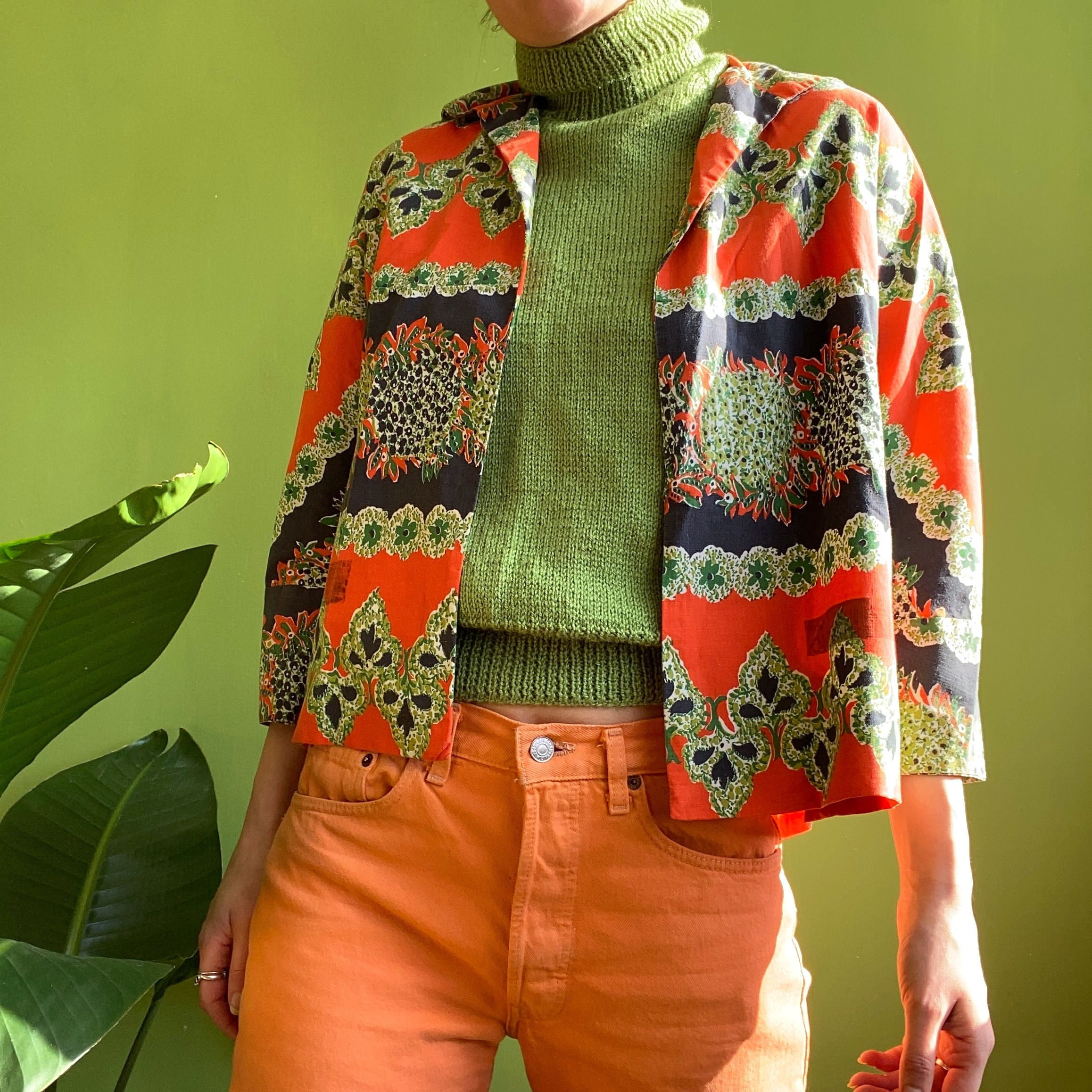 1950's Hand-Printed Cotton Open Shirt / Jacket - Size S/M-L