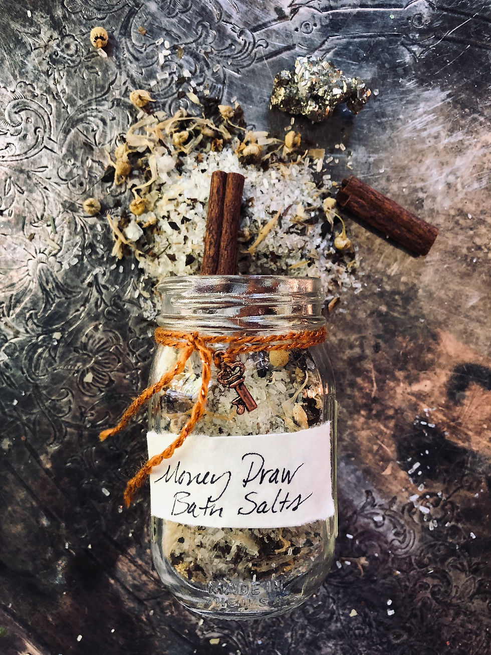 Money Draw Bath Salts- Bergamot and Basil with Gold Pyrite