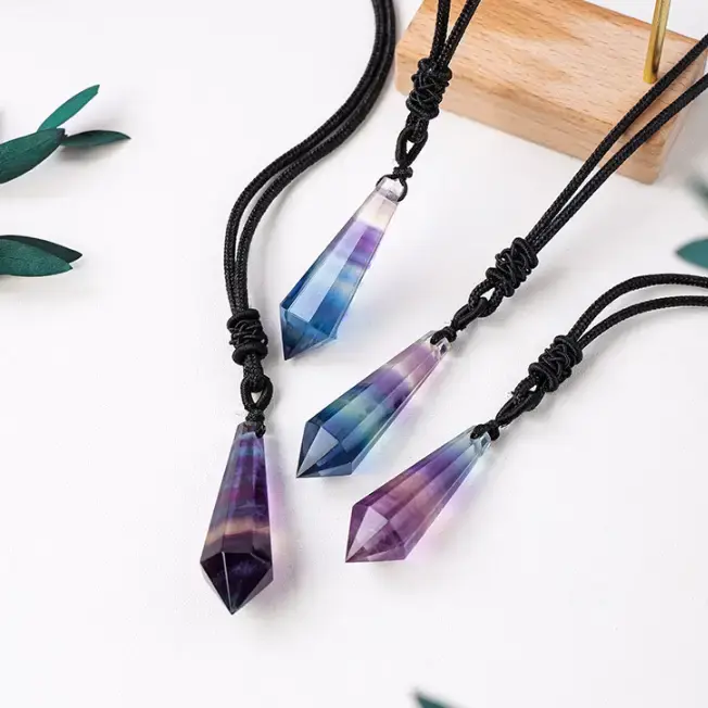 Thumbnail: 🌈 Rainbow Fluorite Wand Necklace / Pendulum 🌈