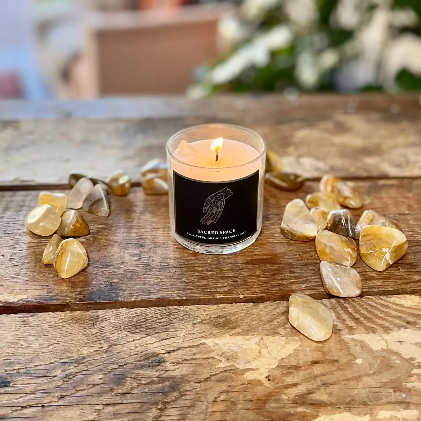 Sacred Space 6oz Candle W/Crystal - Create A Sacred Space For Yourself