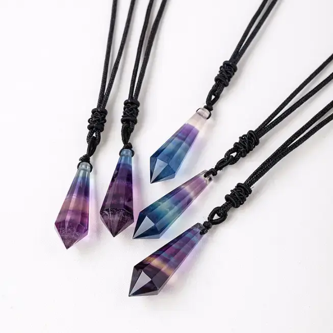 Thumbnail: 🌈 Rainbow Fluorite Wand Necklace / Pendulum 🌈