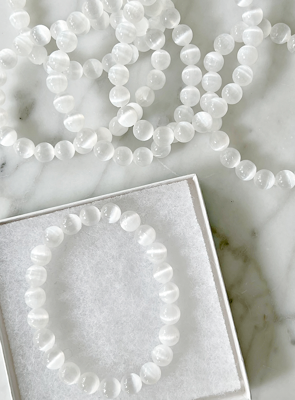 Selenite Stretch Bracelet - Clarity, Joy, beauty, and Higher Realm Connection.