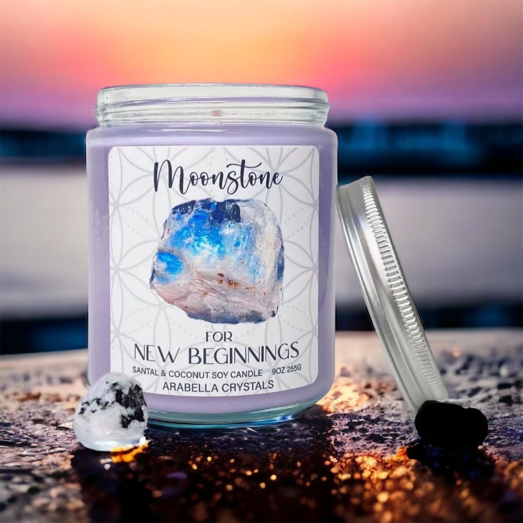 Moonstone Crystal Candle Jar - For Moon Magic & New Beginnings
