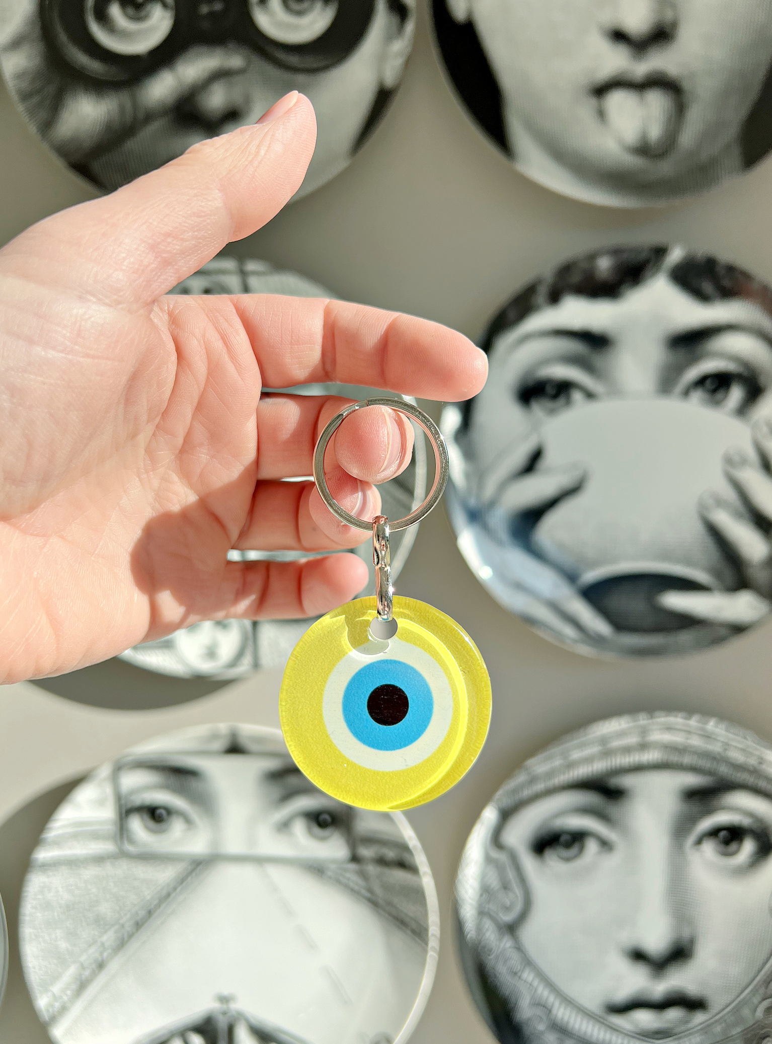 Yellow Glass- Evil Eye Protection Key Chain -Happiness, and Good Fortune.