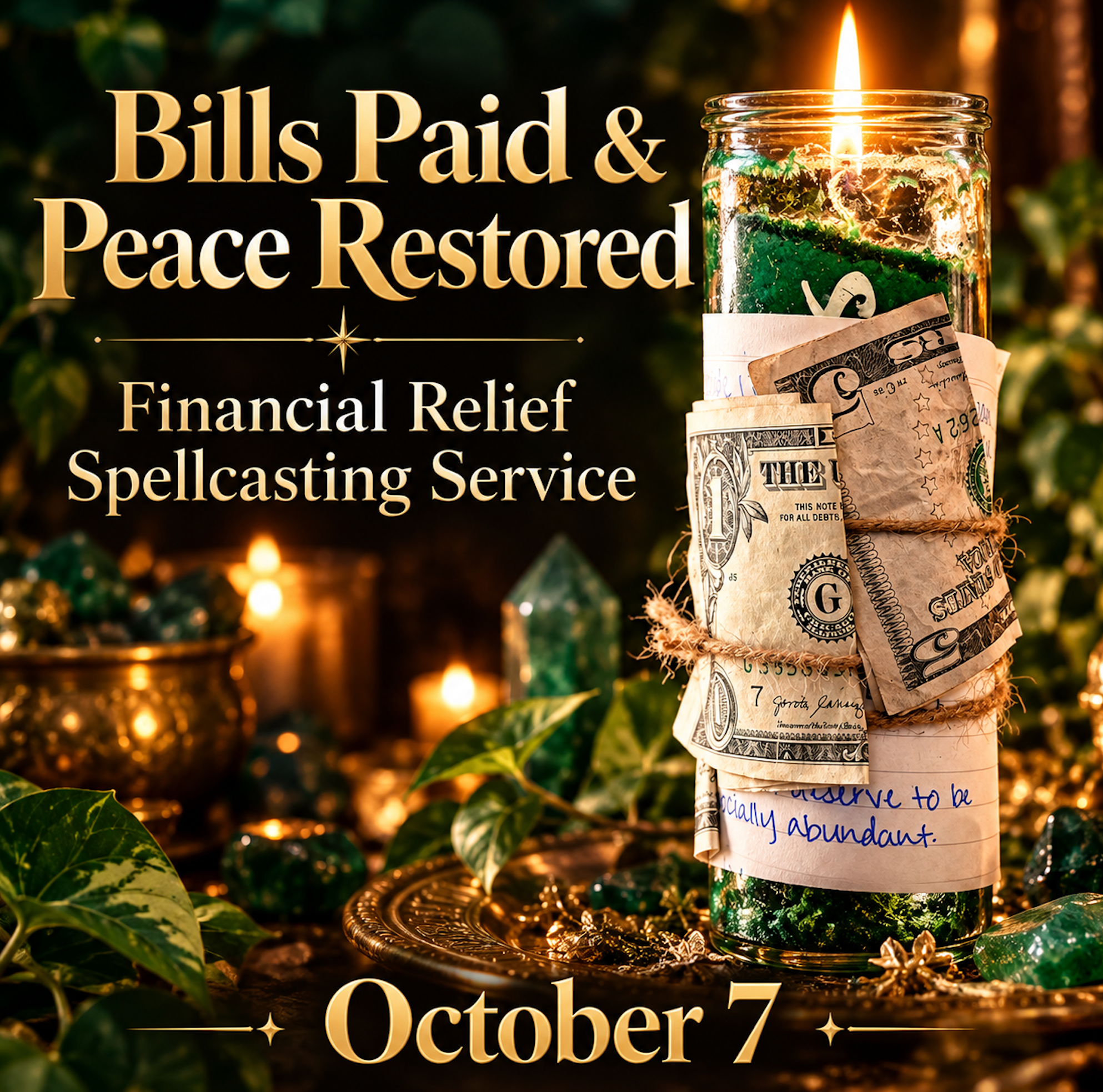 Bills Paid & Peace Restored - Financial Relief Spellcasting Service -OCT 7th.