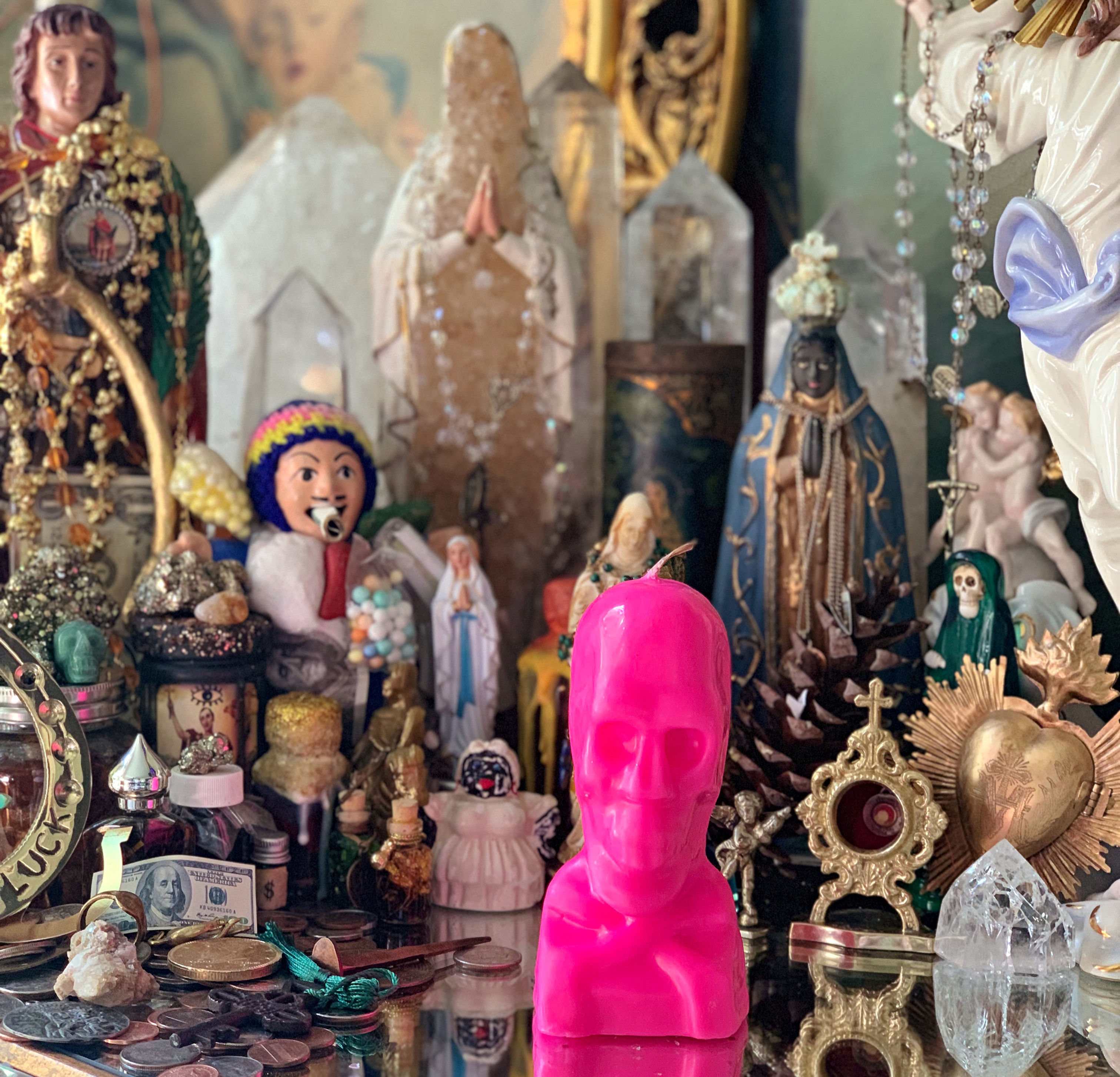 5 In. HOT PINK Skull Candle- Draw Romantic Love, Sex, Harmony, Sensitivity