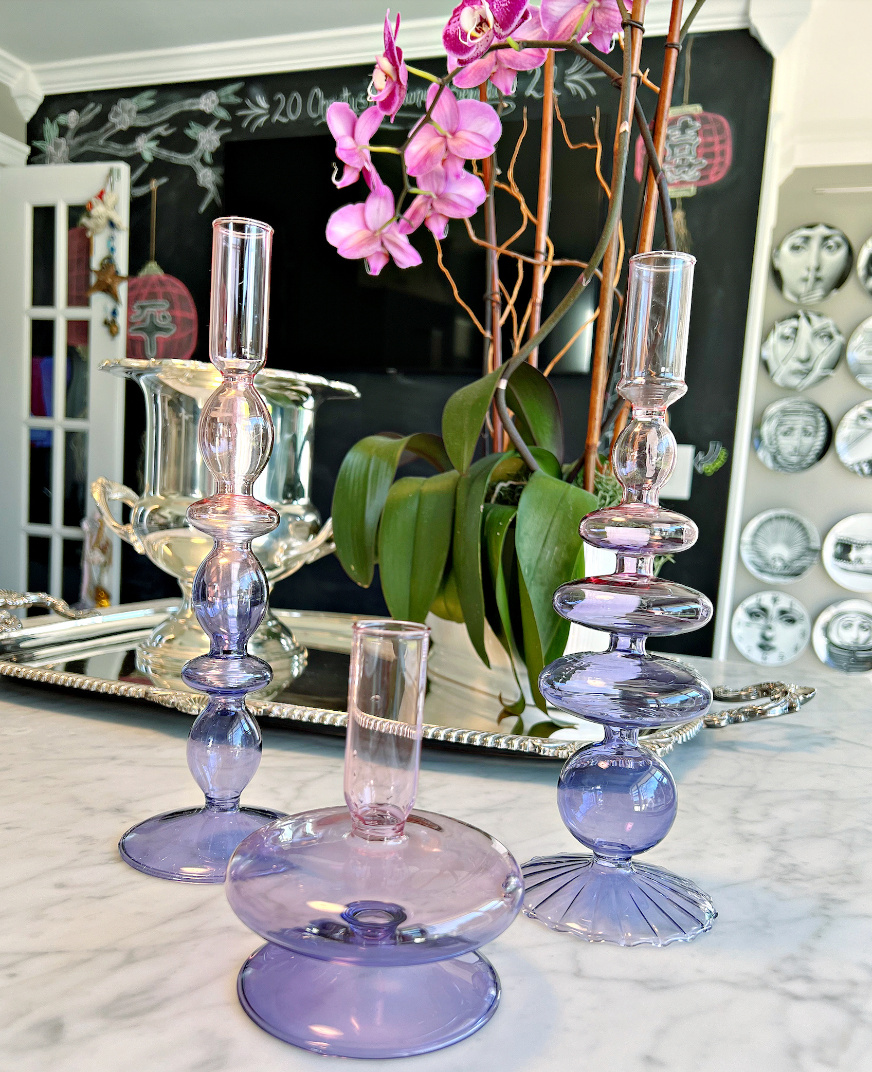 Unicorn Lilac & Pink Glass Candlesticks / Vase - Altar, Witchy Decor - Style B