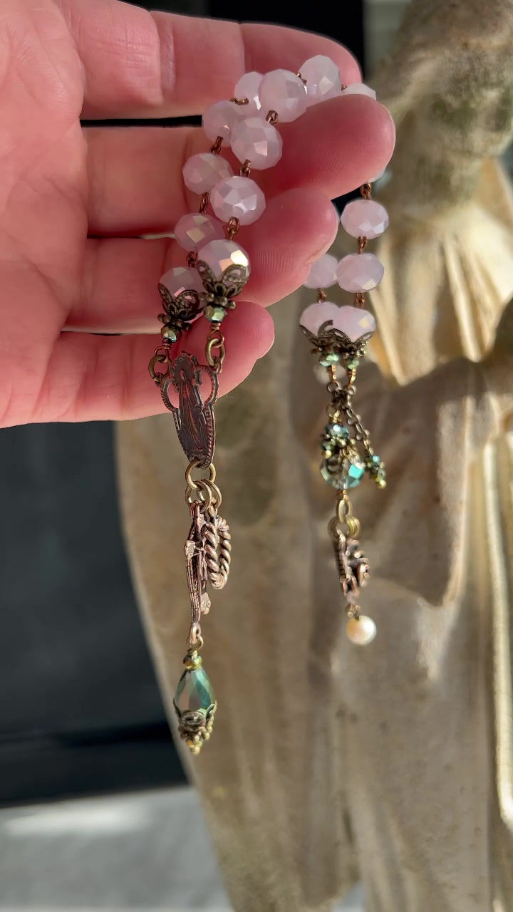 Thumbnail: Bracelet Of Divine Grace- Baby Pink Aqua Crystals & Fresh Water Pearl.