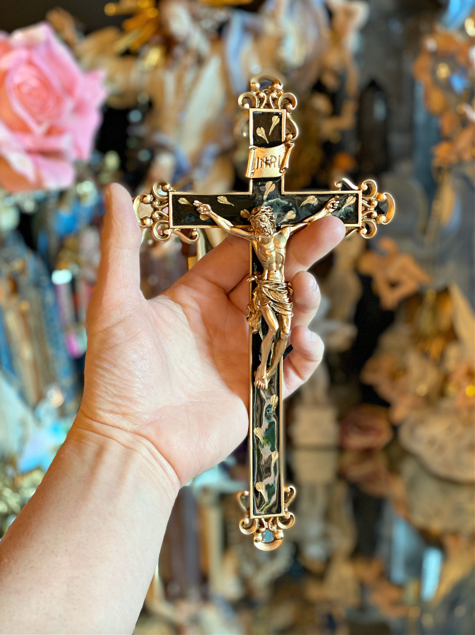 Golden Floral Cross 10" - Home Protection & Blessings