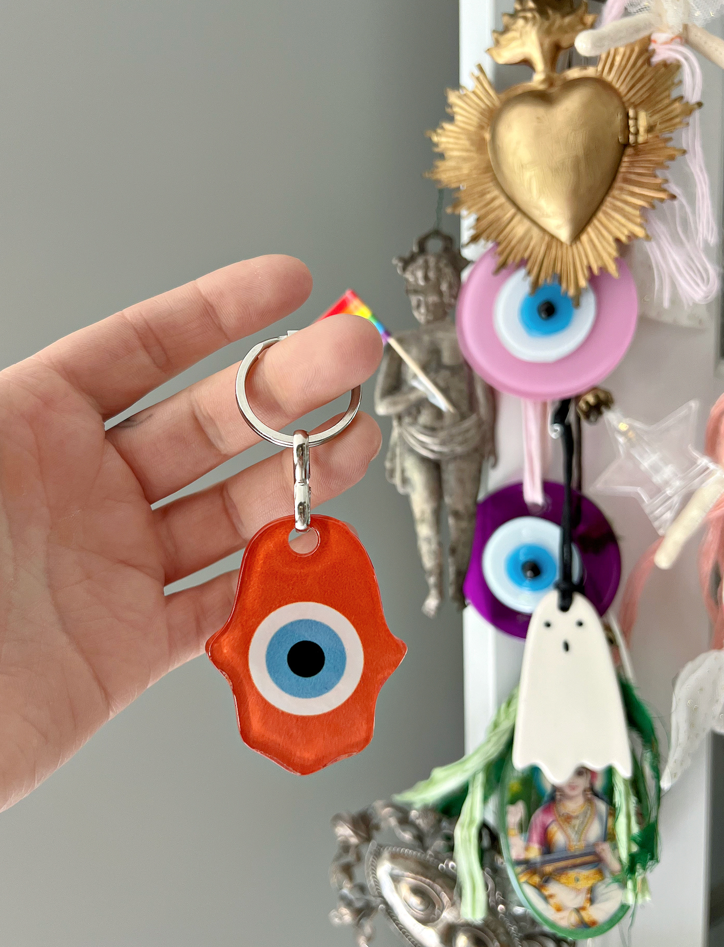 Orange -Hamsa Evil Eye- Key Chain -Protecting As You Prosper & Achieve Wealth