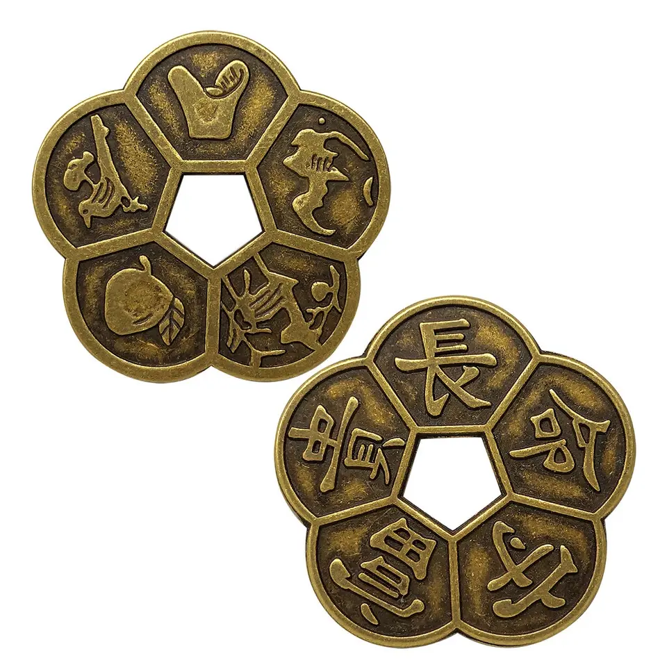 Feng Shui Plum Blossom Prosperity Coin - Wealth • Blessings • Longevity •
