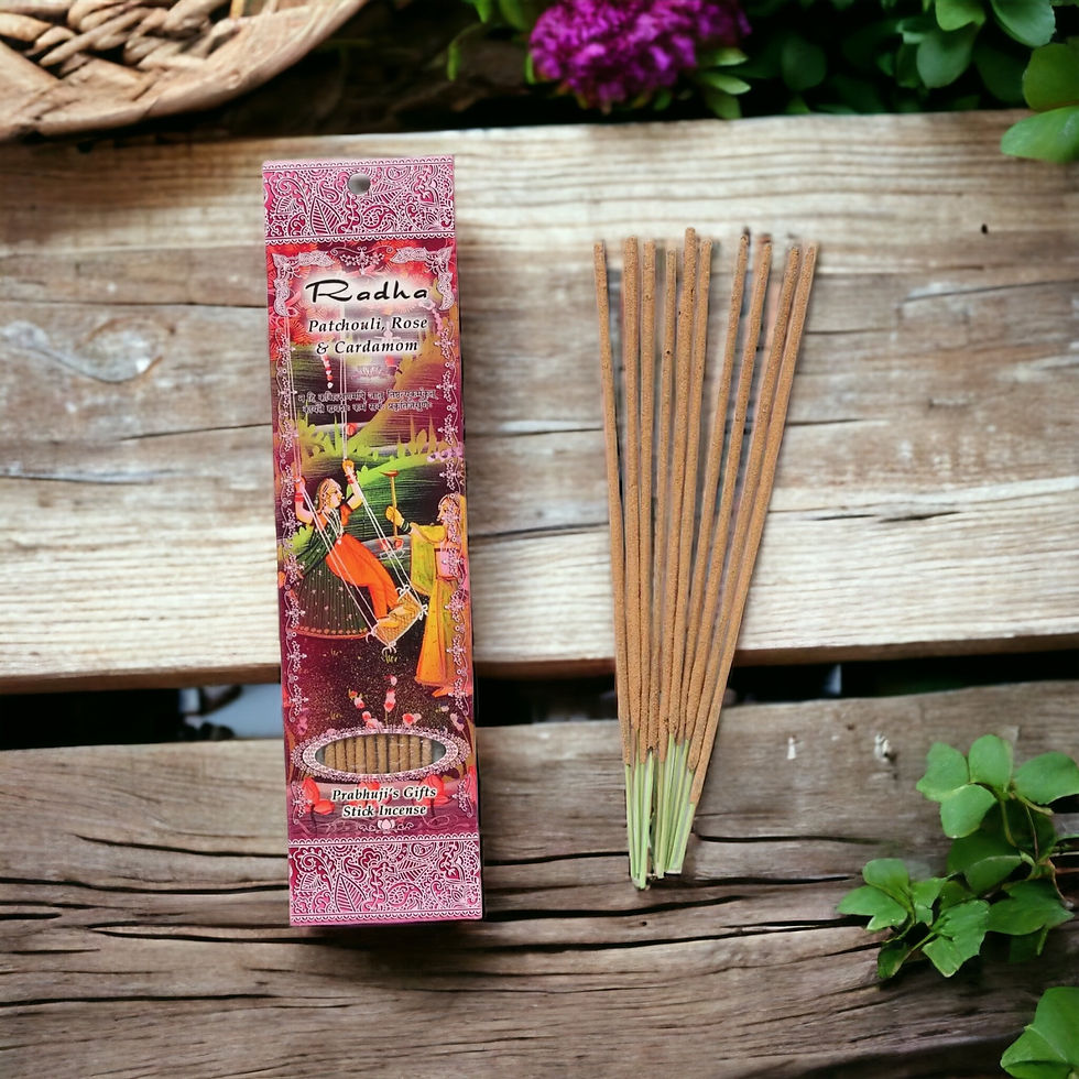 Incense Sticks Radha - Patchouli, Cardamom, Rose, Halmadi, and Benzoin.