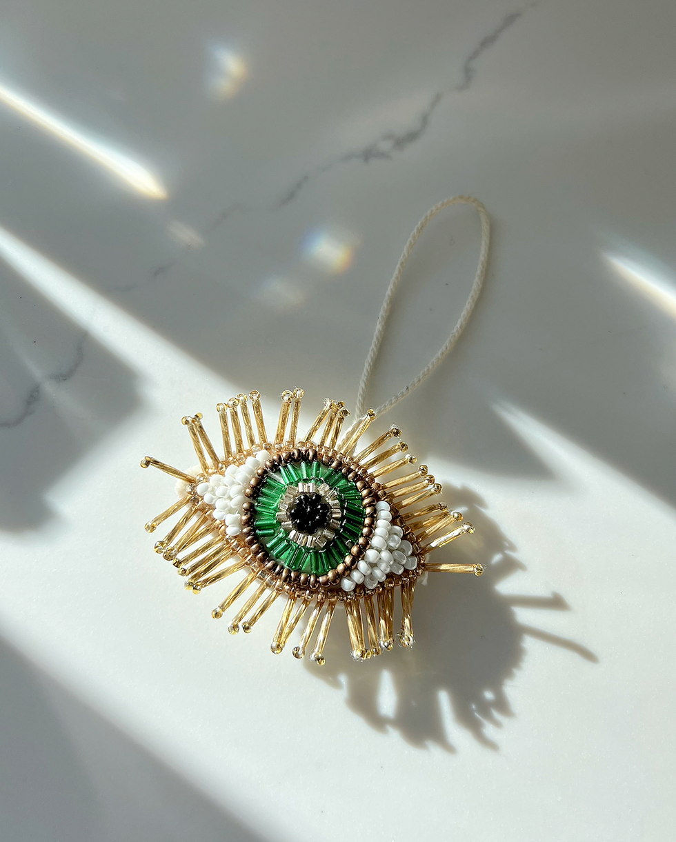 Thumbnail: Beaded Green Evil Eye Hanging Charm- Money & Protection