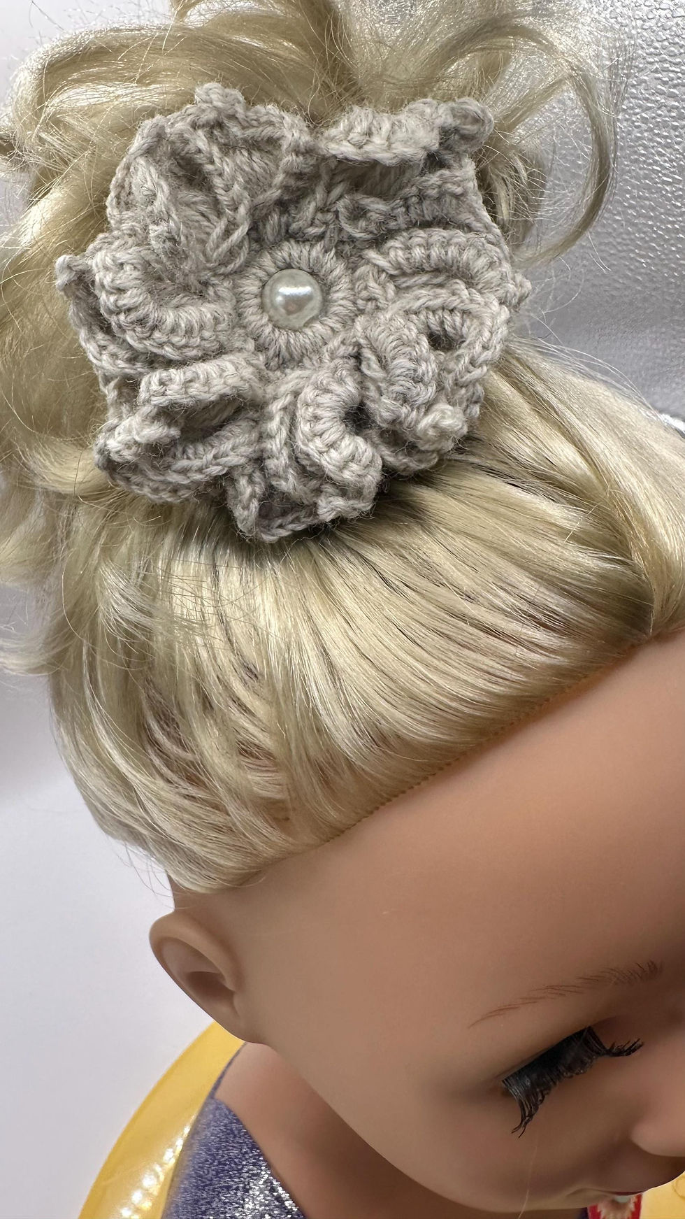 Beige Crochet Boho Flower Hair Clip, Unique Handmade Bridal Accessory