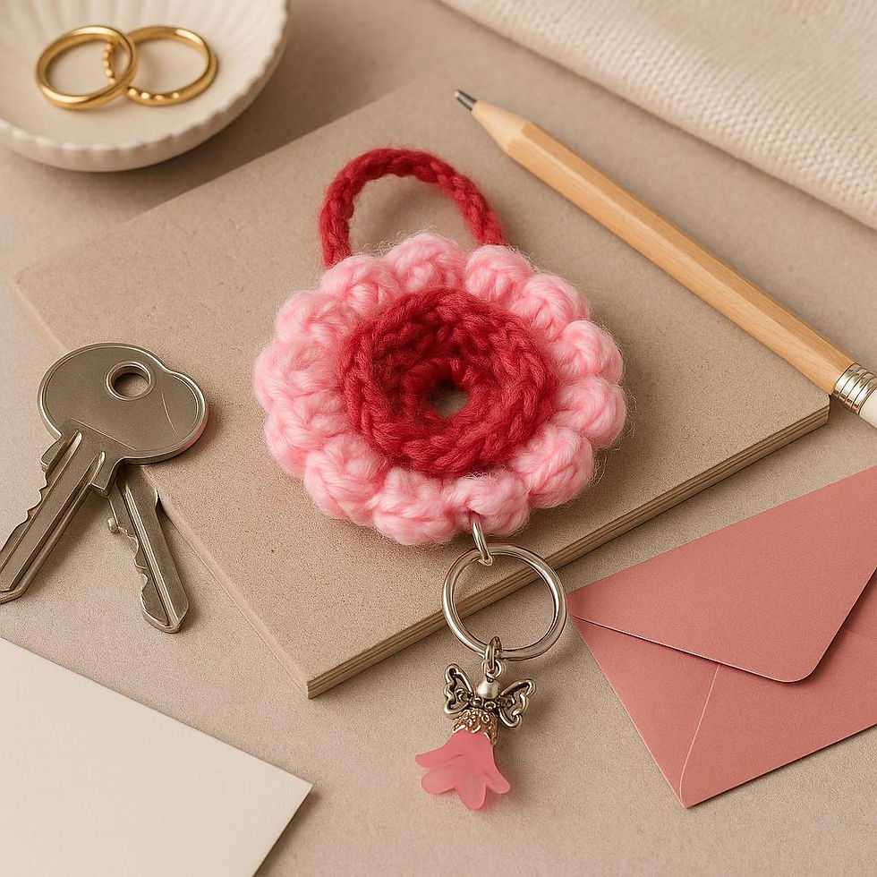 Pink Flower Keychain with Angel Bead Charm - Gift for Women Teenager - Handmade