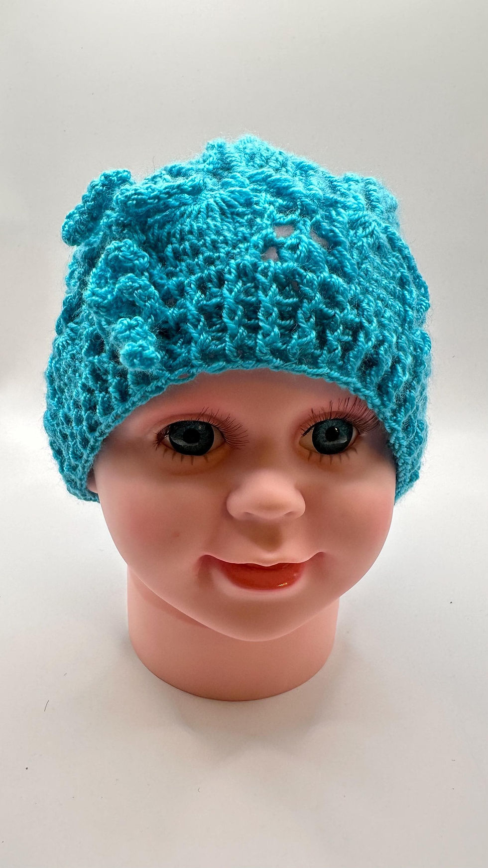 Babymütze Türkis , luftige Mütze mit Blütenstruktur, Sommermütze für Mädchen,...