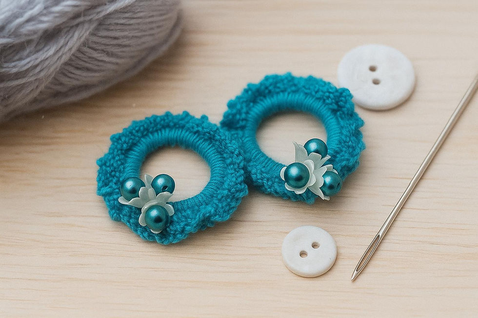Miniaturbild: Turquoise Handmade Crochet Scrunchie with Beaded Flowers