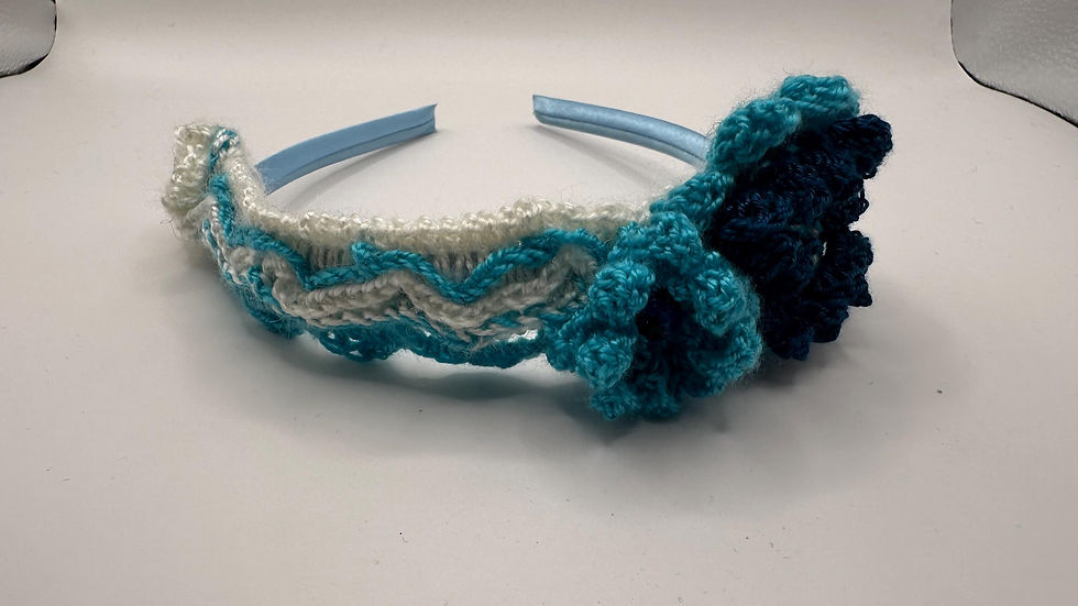 Blue Crocheted Headband for Girls, Handmade Flower Hair Accessory