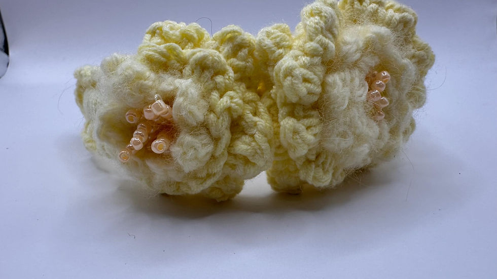 Miniaturbild: Yellow Flower and Pearl Crochet Headband for Girls - Handmade Gift