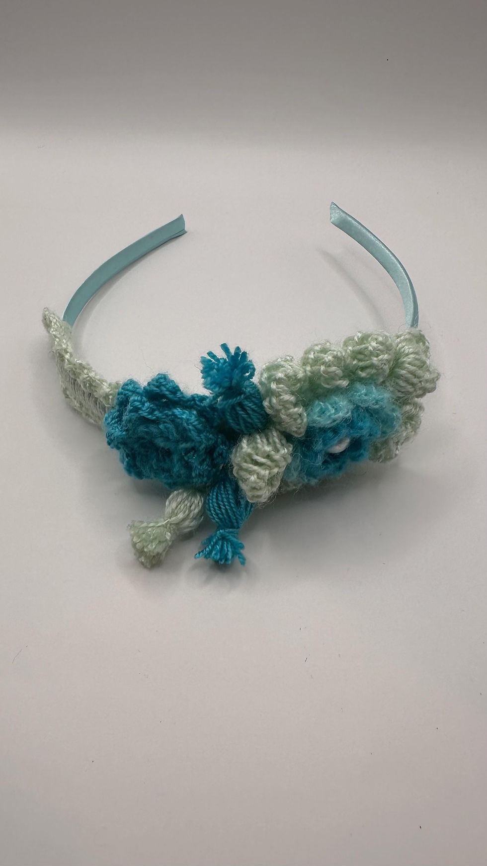 Blue Crochet Flower Headband - Handmade Girls Boho Floral Hairband
