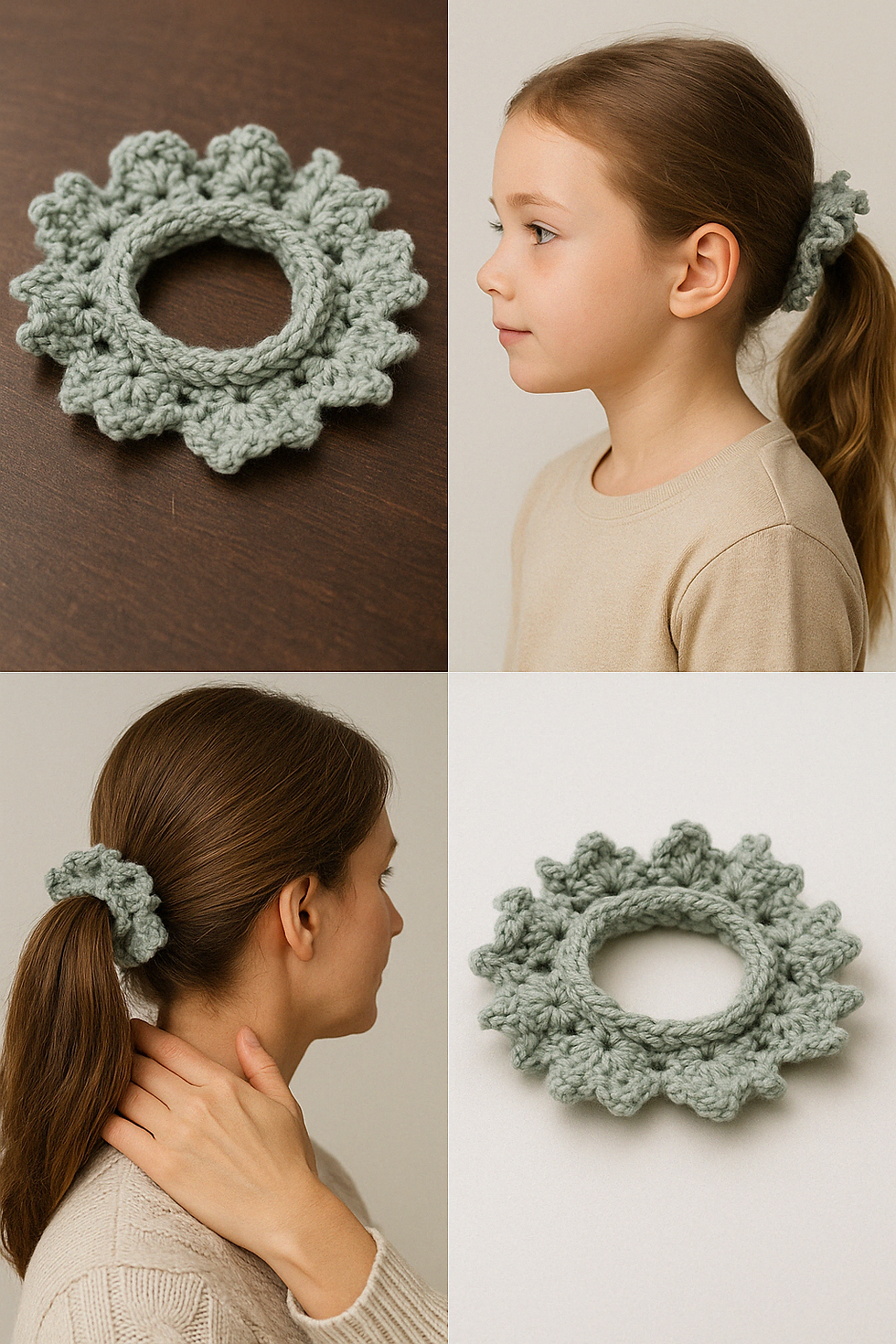 Haargummi mit Rüschenkante – handgehäkelt in Grau