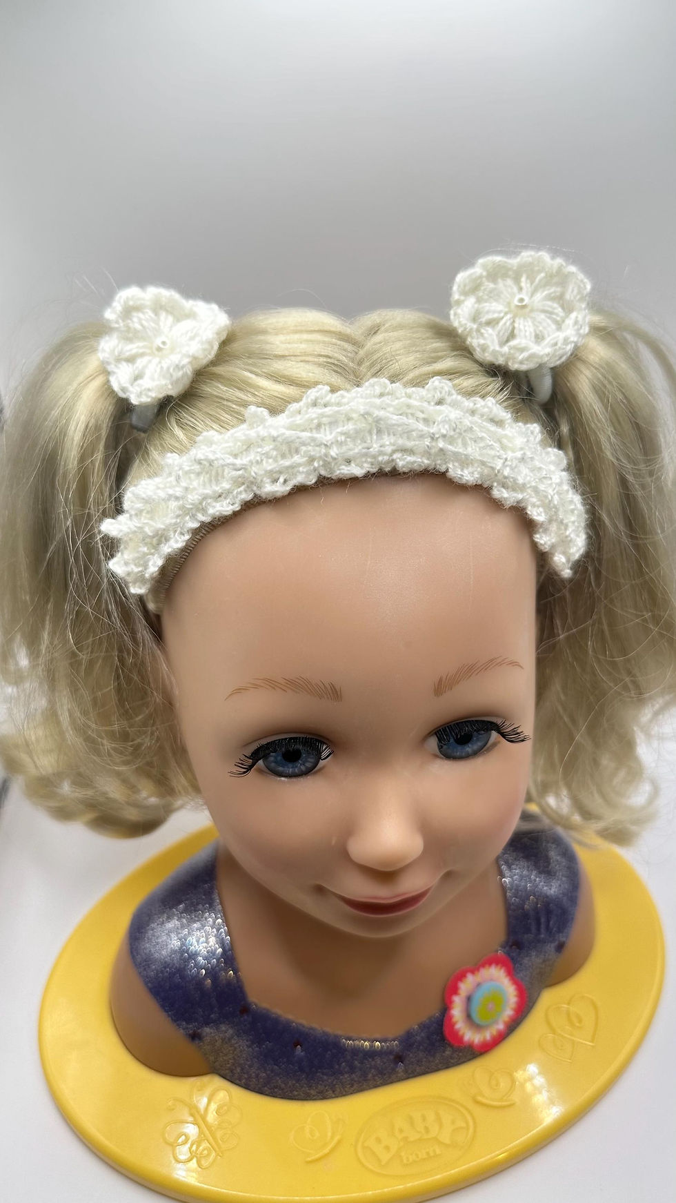 Flower Hairband Set, Crocheted Hair Ties, Cream, Handmade Hair Accessories