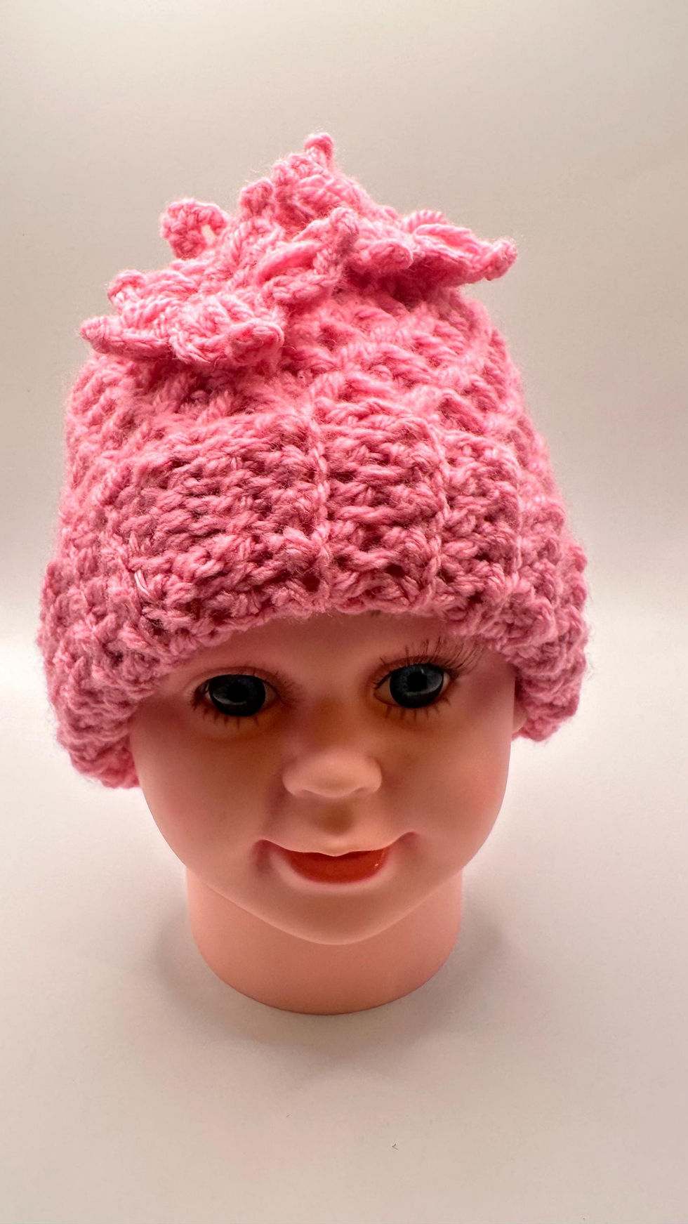 Babymütze Rosa mit Blumen, Gehäkelte Wintermütze,Handarbeit, Mädchen, Baby Ge...