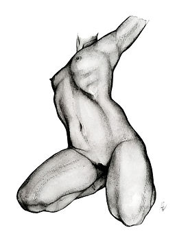 Monochrome watercolor full-body portrait celebrating self-acceptance and the human form."