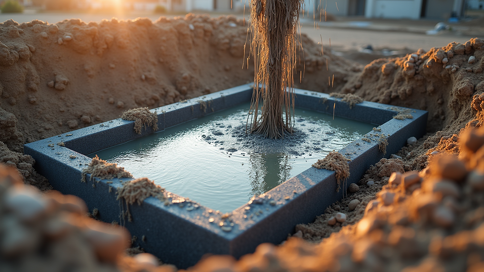High angle view of foundation being poured on a construction site