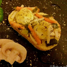 Tartines de mozza panée aux petits légumes