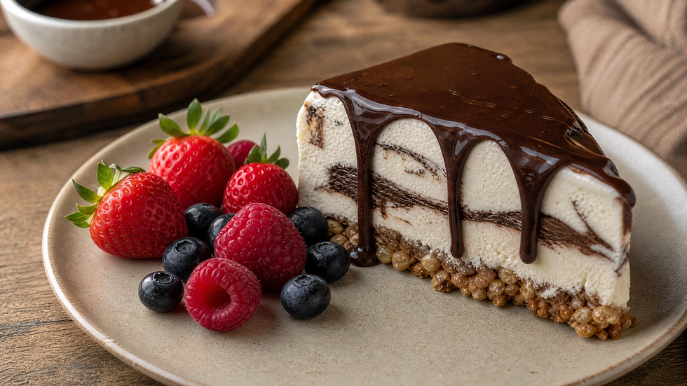 A little bit nostalgic, a little bit indulgent and very easy to make. A crunchy peanut butter Rice Bubbles base is layered with creamy vanilla ice cream and rich homemade chocolate fudge.