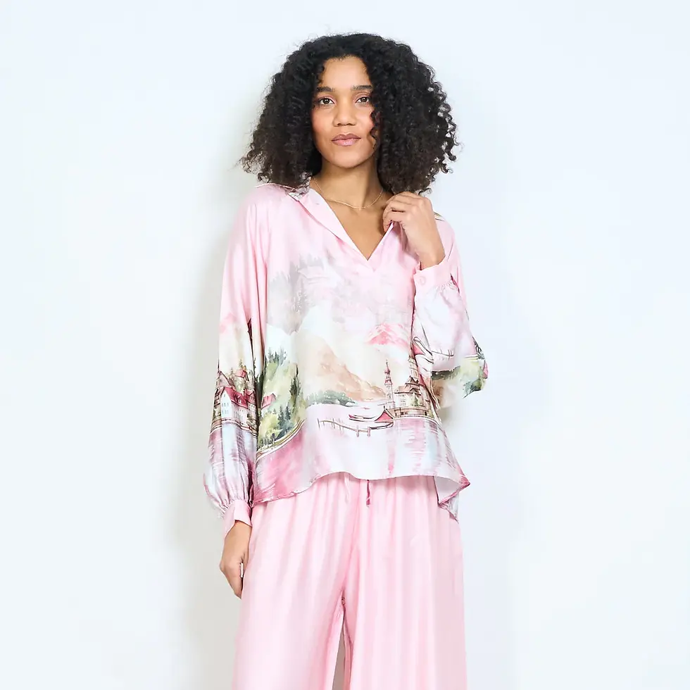 Thumbnail: CODE CAST1 Italian Silk/Viscose Castle Print Top