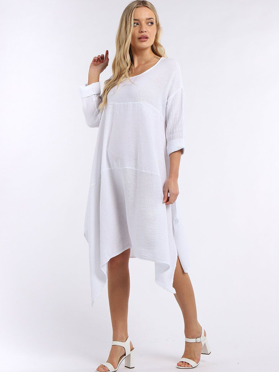Thumbnail: CODE RED13 Italian Acid Washed Tunic Hem Linen Lagenlook Slouch Dress