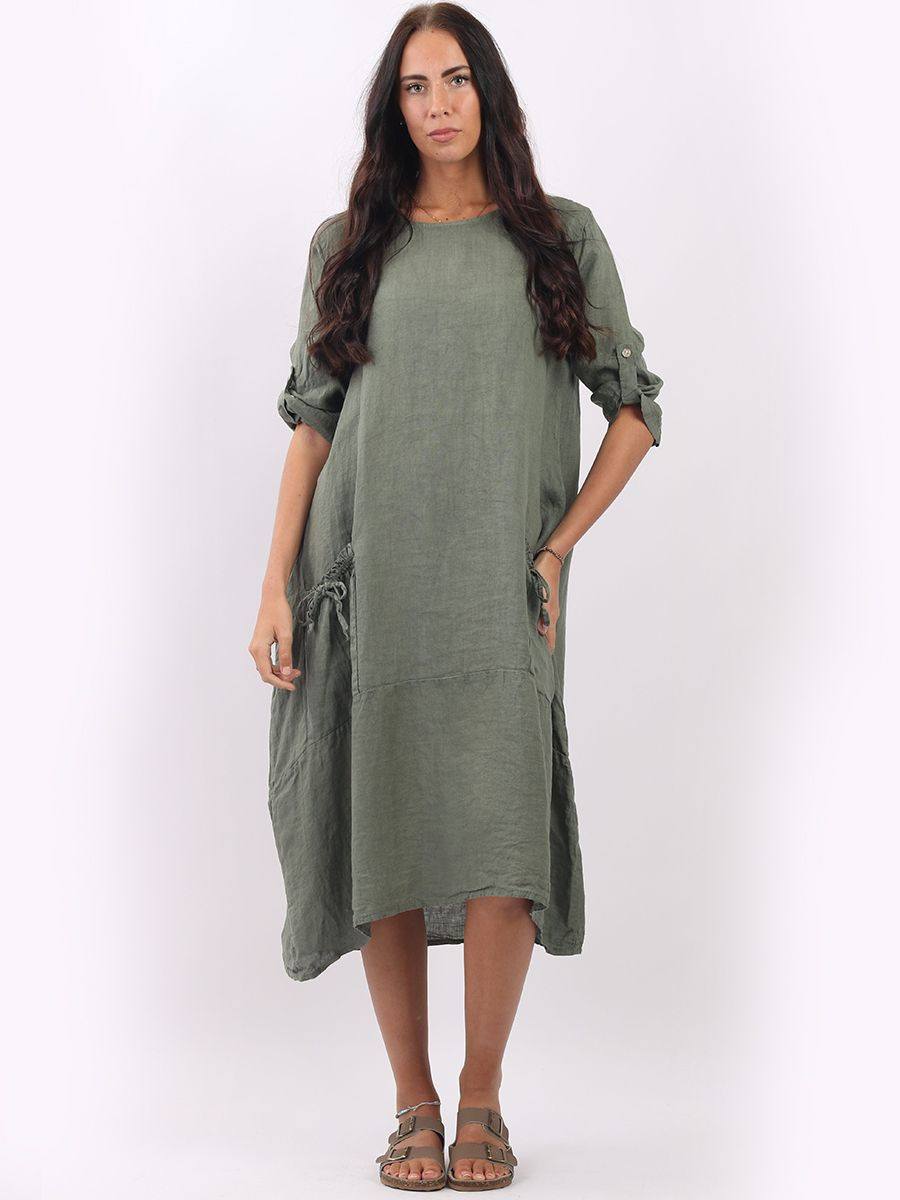 CODE DEC18 Italian String Pockets Linen Lagenlook Oversized Slouchy Dress