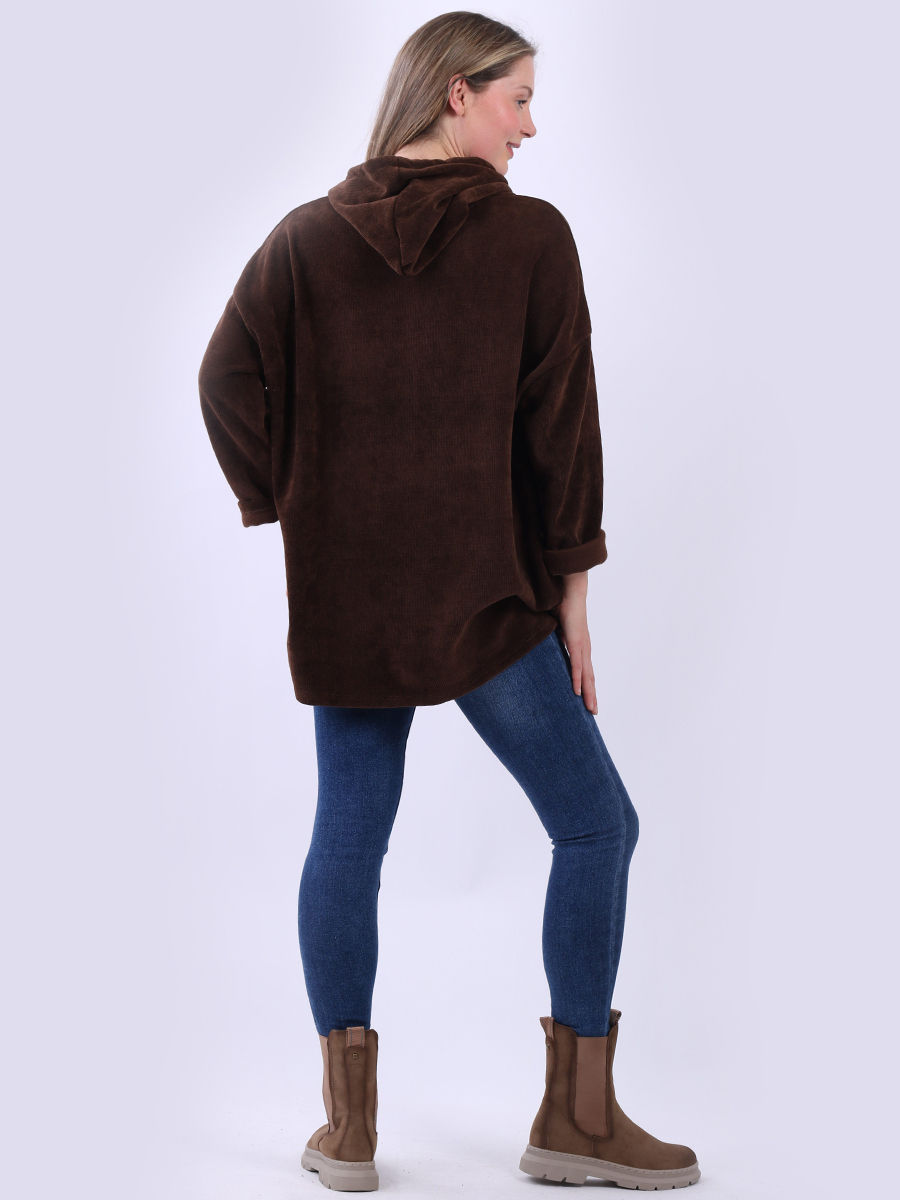 Thumbnail: CODE TRESW1 Italian Oversized Glittery Tree Print Hooded Corduroy Top