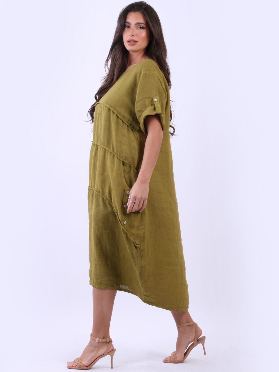 Thumbnail: CODE OVE1 Made In Italy Plain Front Pleated Side Pockets Linen