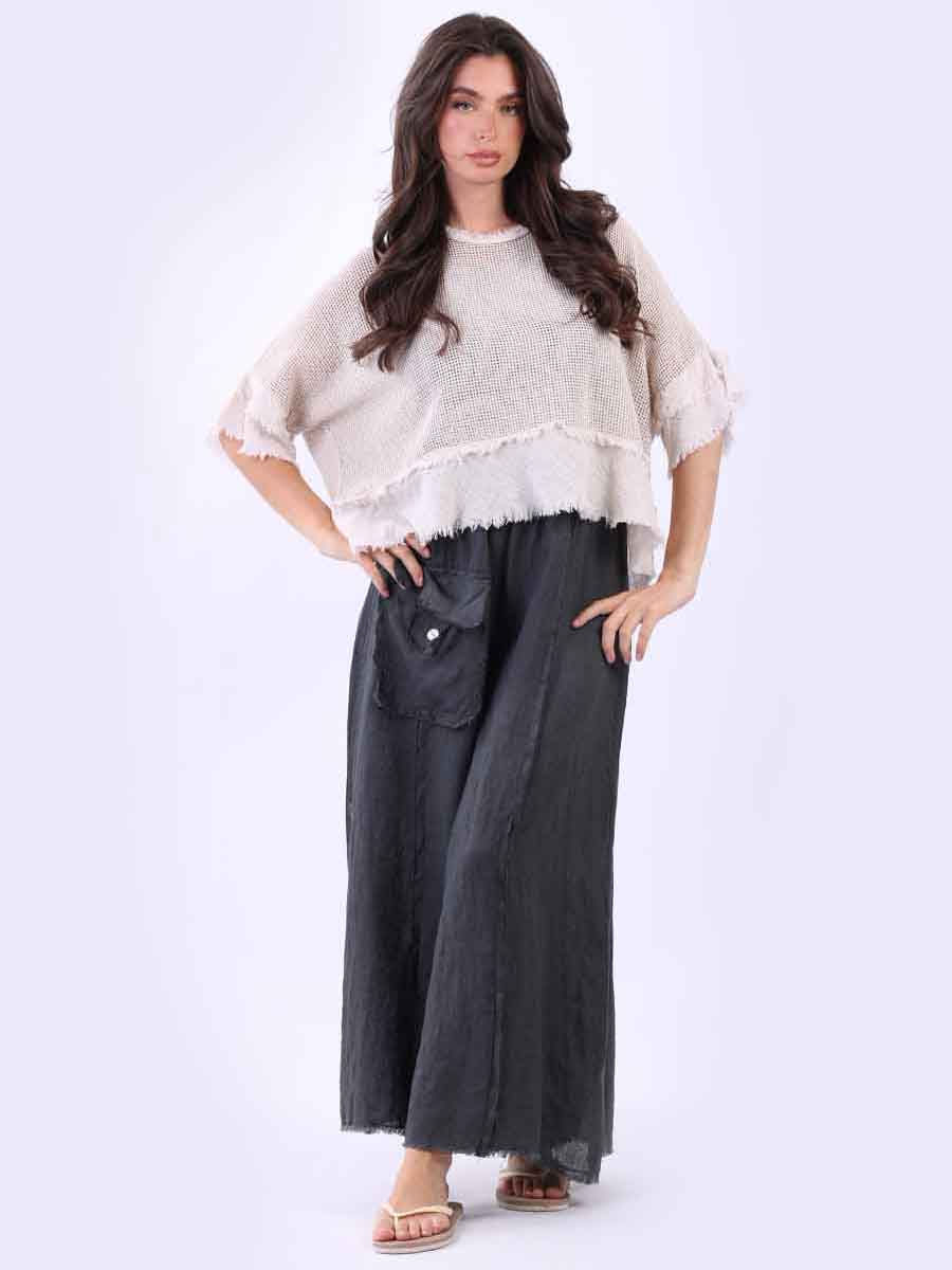CODE 9098-Nat Mesh Net Raw Edges Cotton Crop Top