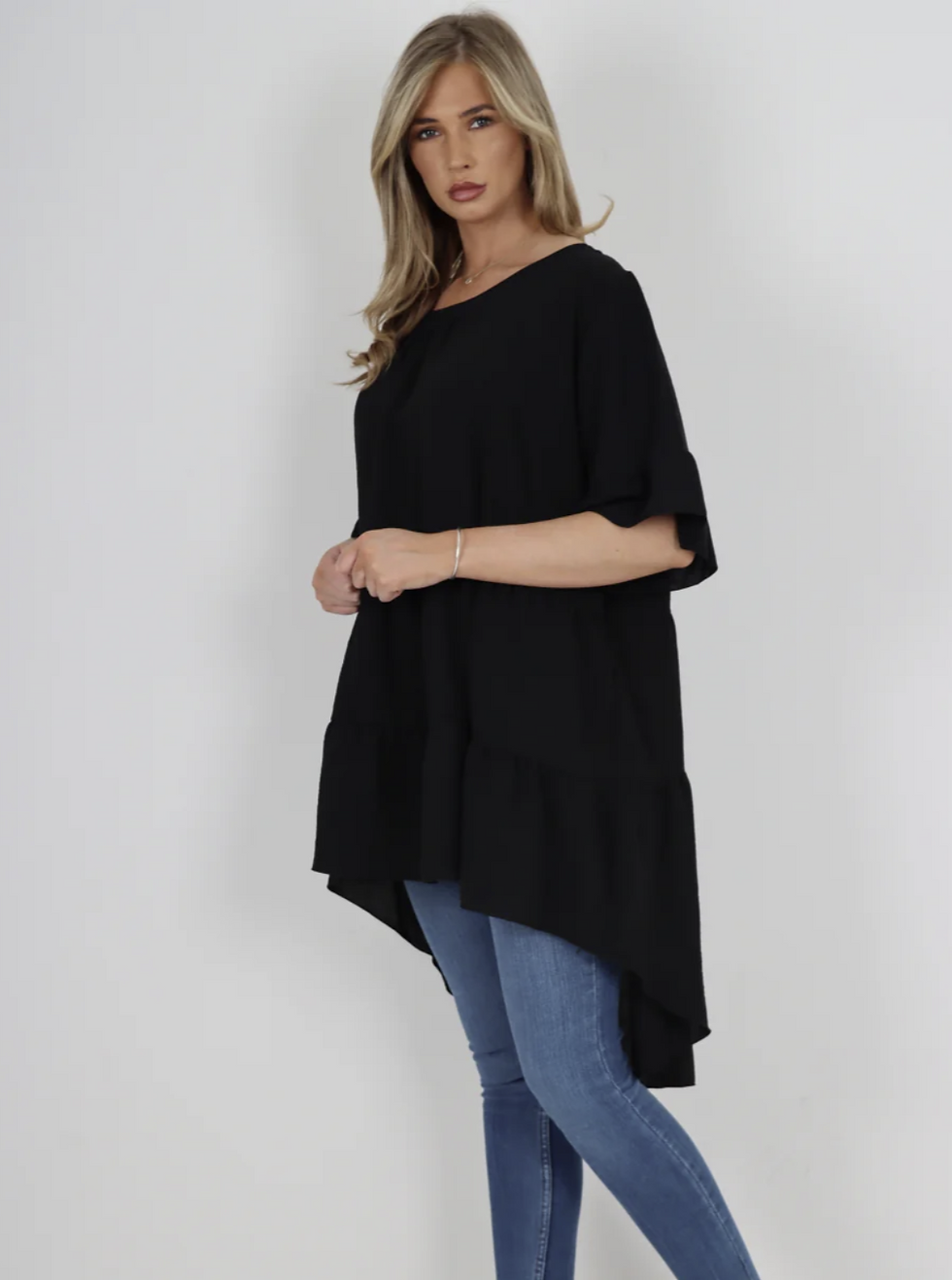 Thumbnail: CODE MBA1-Navy Italian Tiered Dip Hem Tunic