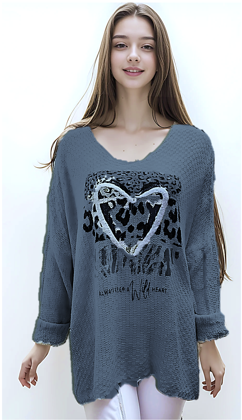 Thumbnail: CODE 2529 Italian Foil Heart waffle Jumper