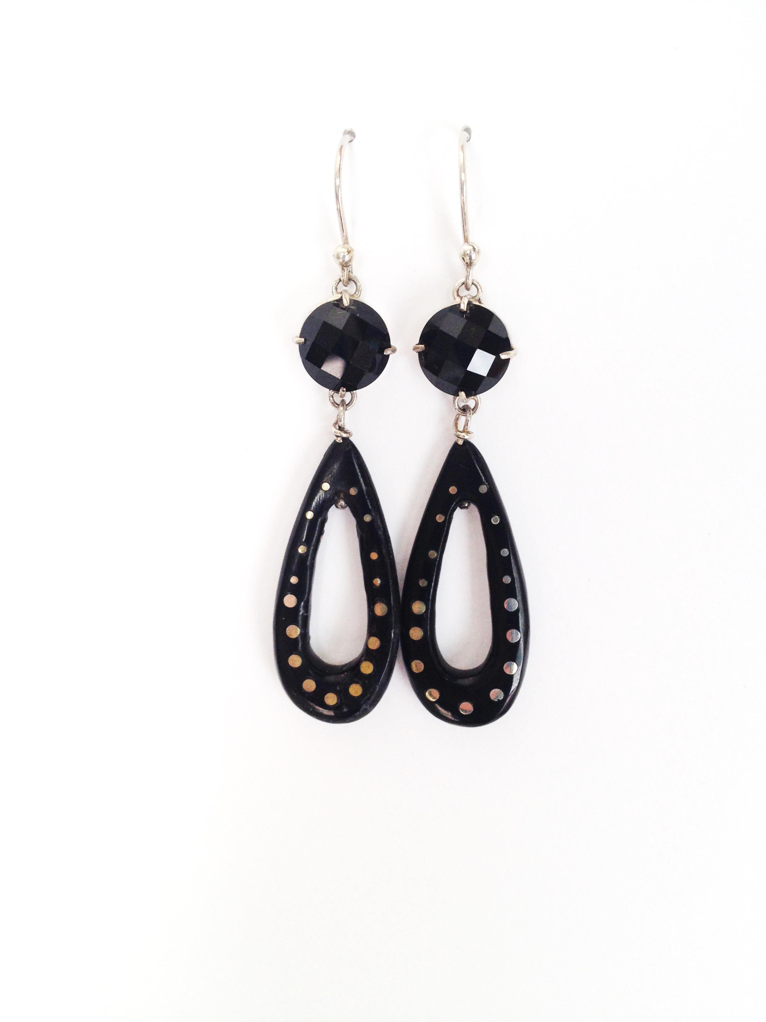 Onyx/Horn 925 stg Earrings