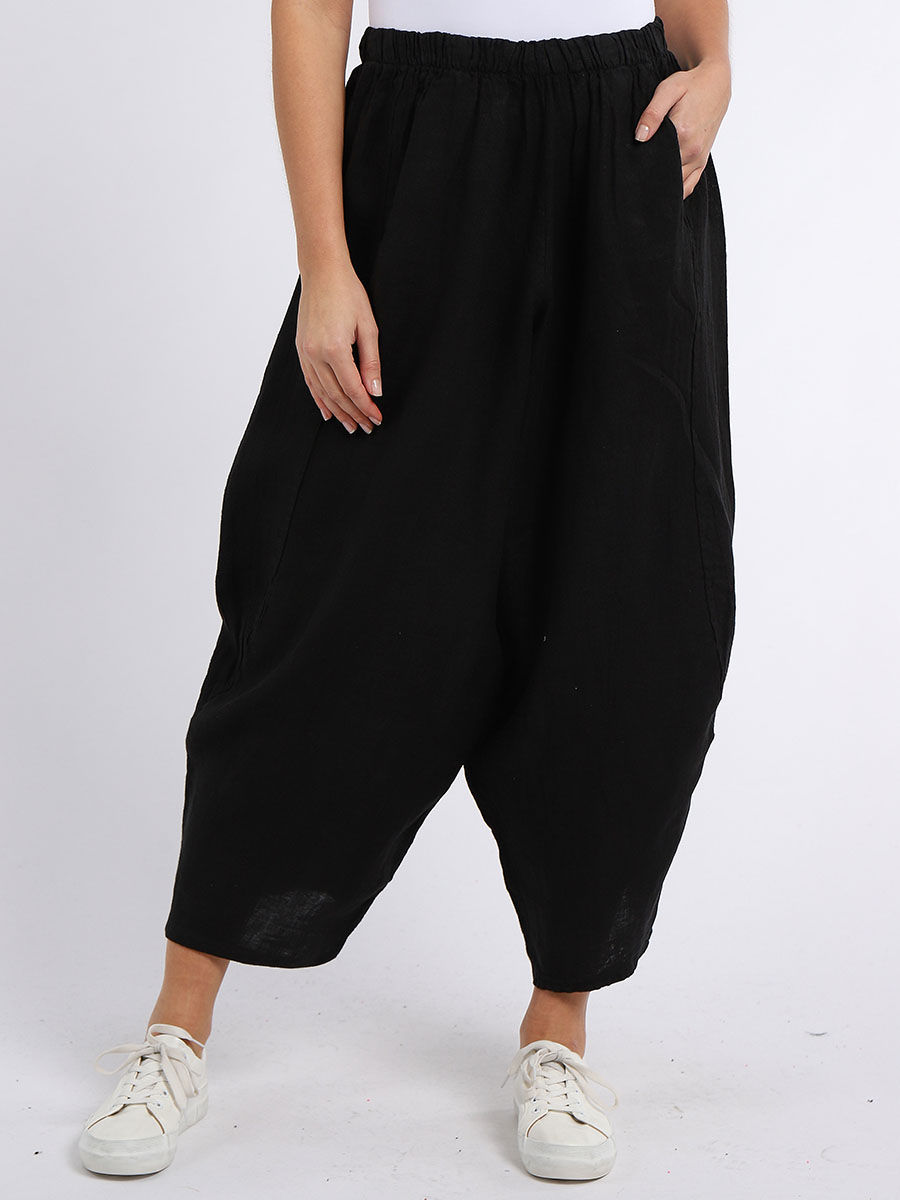 Thumbnail: CODE ROM1 Made In Italy Relaxed Cocoon Linen Wide Leg Plain Baggy Trouser