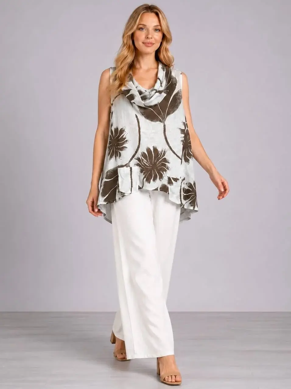 Thumbnail: CODE FWR1 Italian Linen 2tone Tunic Top