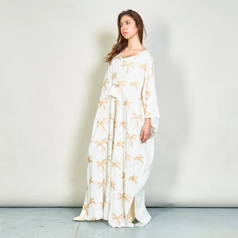 Thumbnail: CODE PALM1 Italian Tropical Palm Tree Embroided Kaftan dress
