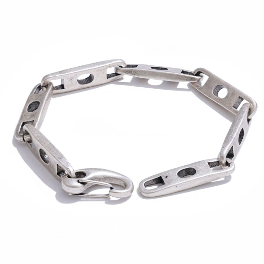AVIKA men’s chunky stainless steel silver bracelet with geometric cut-out links