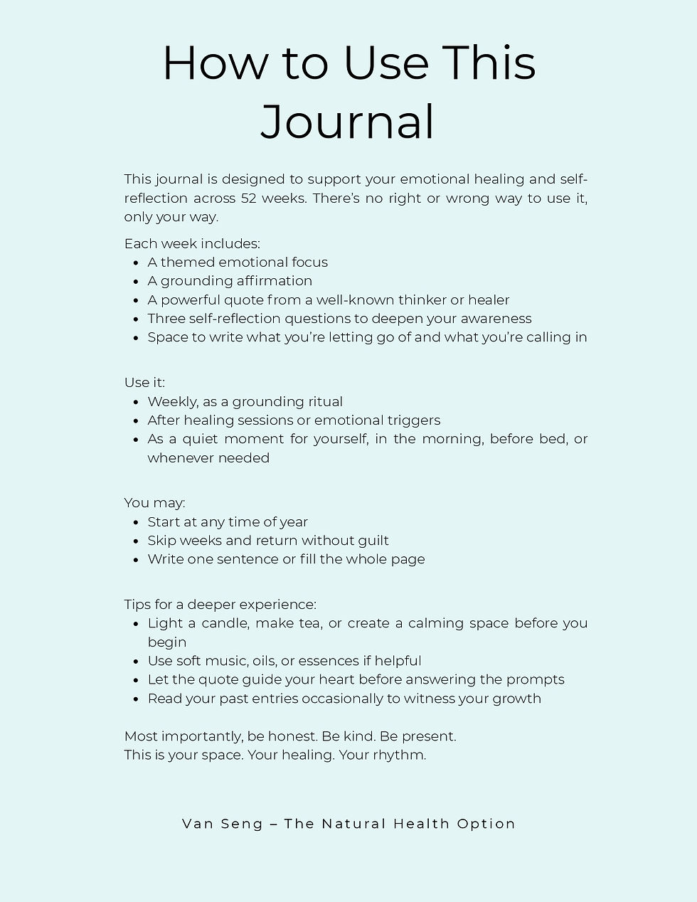 Thumbnail: Structured weekly reflection page inside the 52-Week Healing Companion Journal