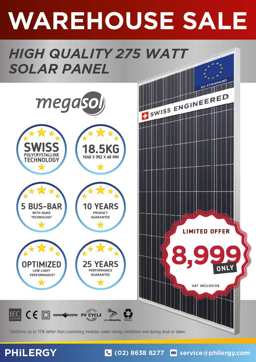 PHILERGY German Solar for homes and businesses - Megasol Warehouse Sale - High quality installer for solar power systems and top rated panel packages for residential, commercial and industrial roofs in the Philippines