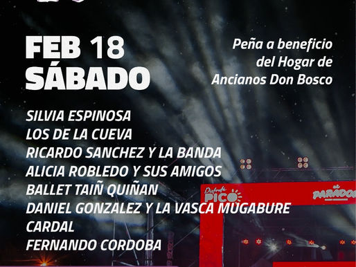 Sábado 18: Peña en el Parador a beneficio del hogar de ancianos Don Bosco